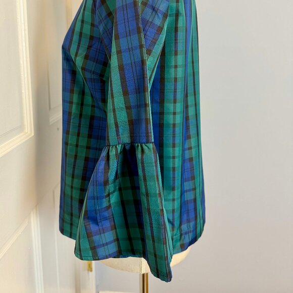 NWT Vineyard Vines Navy Blue Green Blackwatch Plaid Flutter Sleeve Top Size 2 - Picture 7 of 9